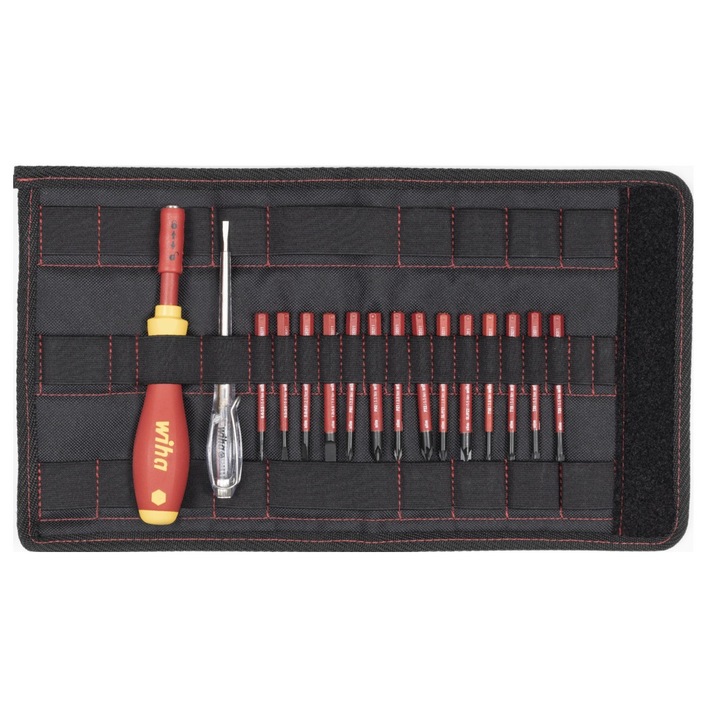Комплект отвертки SoftFinish® с държач за битове, 16 части, 1000V, Wiha 2831