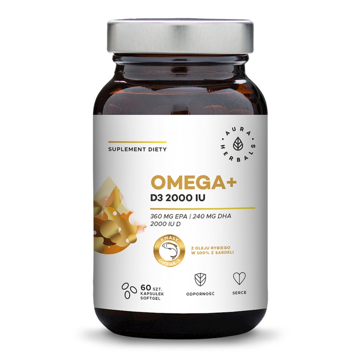 Étrend-kiegészítő, Aura Herbals, Omega 3/D3 vitamin, 60 kapszula
