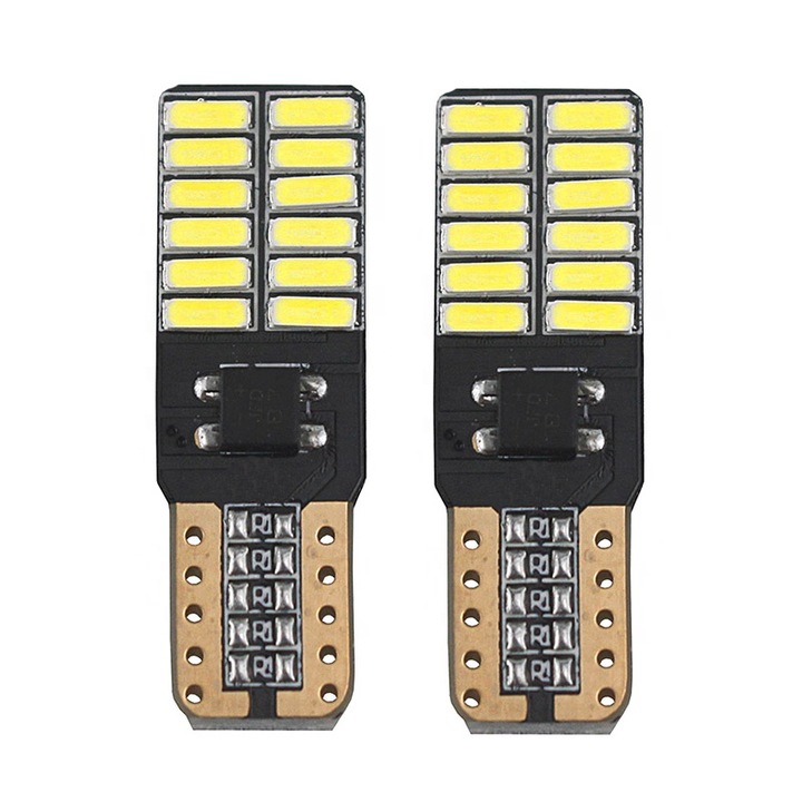 Set 2 Becuri auto 24 LED SMD, T10, Canbus, 5W, alb rece