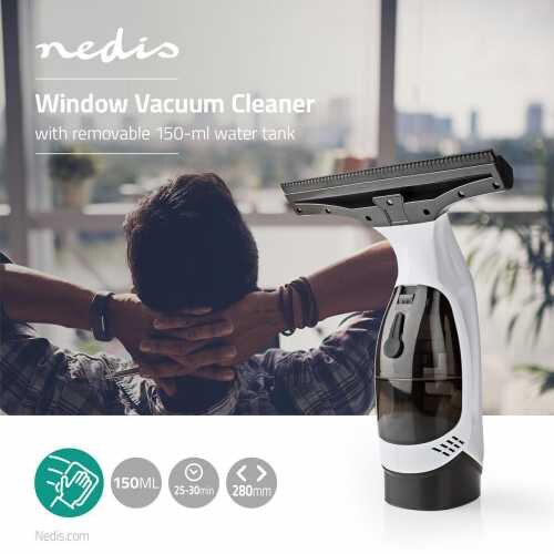 Aspirator De Curatat Geamuri Nedis, 20w, Rezervor 150 Ml Detasabil, Alb