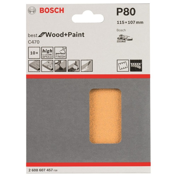Set 10 foi abrazive cu scai, Bosch Best for Wood and Paint, 115x107mm, P80