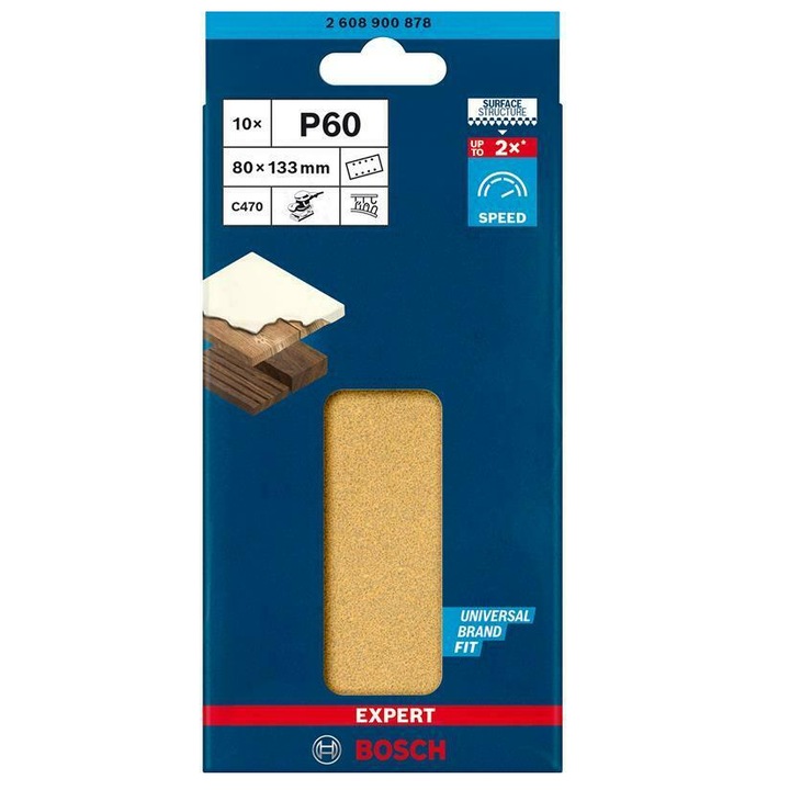 Bosch, 10 db-os csiszolólap készlet mérleggel, Bosch EXPERT fa és festék, 83x133 mm, P60