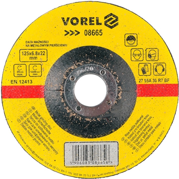 Disc pentru slefuit metal Vorel 125 x 6.8 x 22 mm
