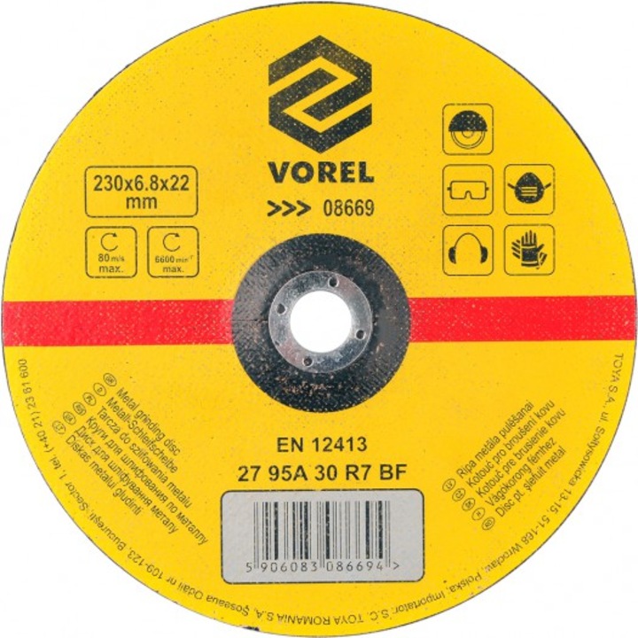 Korong fémcsiszoláshoz Vorel 230 x 6,8 x 22 mm