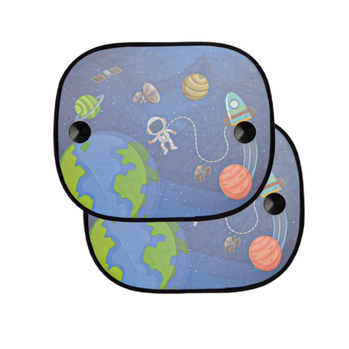 SOHO autós napellenző készlet, 2 db, hálós, tapadókorongos, Space modell, 44x36 cm, többszínű