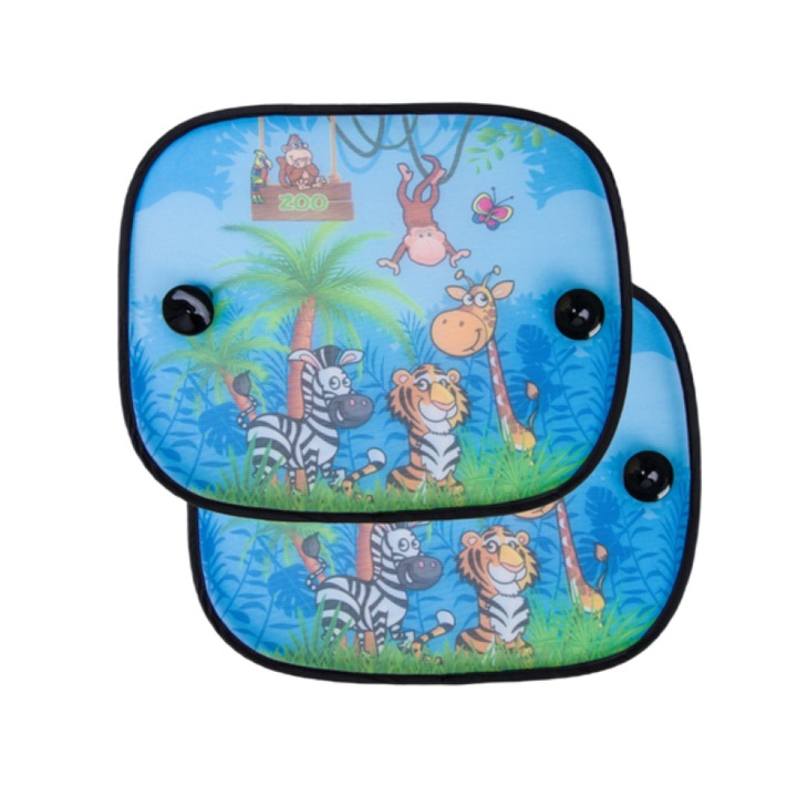 SOHO autós napellenző készlet, 2 db, hálós, tapadókorongos rögzítés, Vadállat modell, 44x36 cm, többszínű