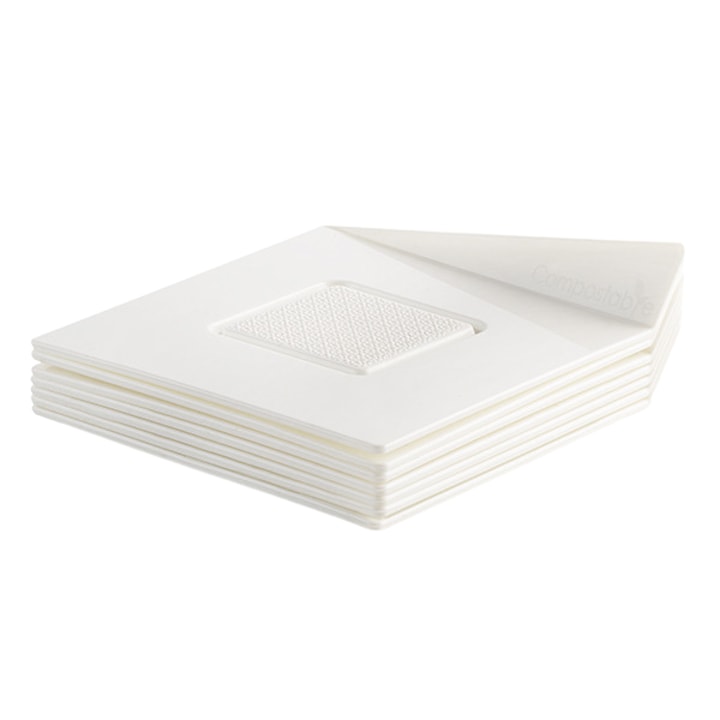 Комплект от 25 квадратни бели PS тави за многократна употреба за монопортове, 83x83 mm
