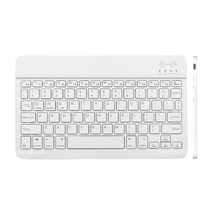 Клавиатура Sundiguer, 7 цвята, универсална, Bluetooth 3.0, 10'', Бял