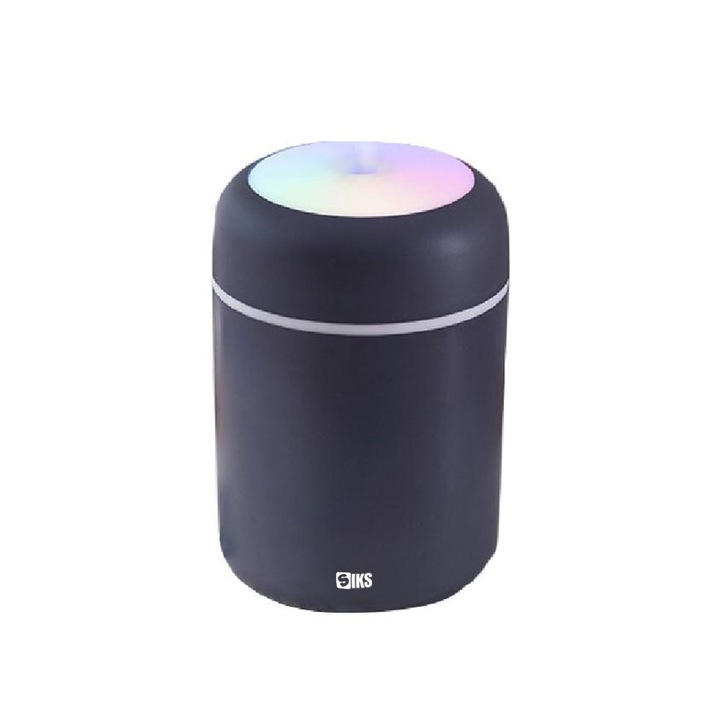 Umidificator Aromaterapie RGB SIKS, cu 2 Jocuri de Lumini, 300 ml, USB, Pentru Casa Si Auto, Gri Inchis