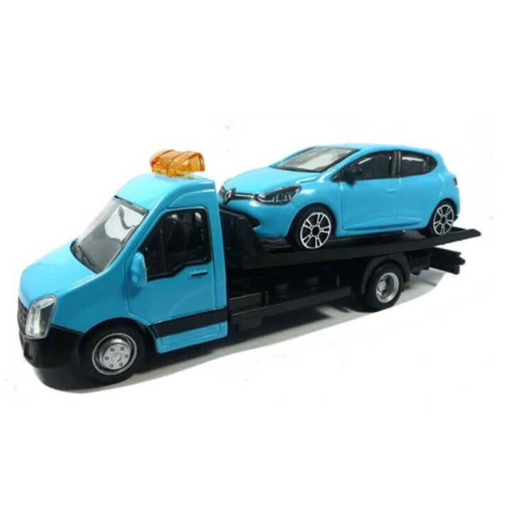 BBurago furgon játékautó platformmal és Renault Clio autóval