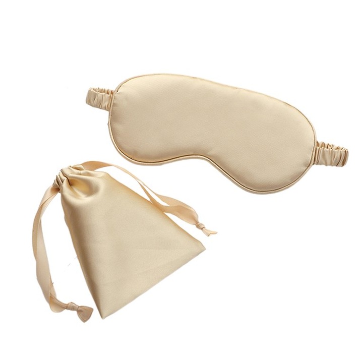 Masca de dormit din satin, ADM, Perfect Dream, aurie, cu husa, elastica