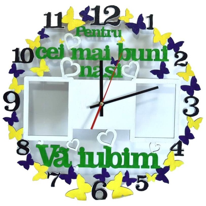 Rama foto cu 2 fotografii, Pentru cei mai buni nasi, Va iubim, ceas multicolor - FEIS044 - 23h Events