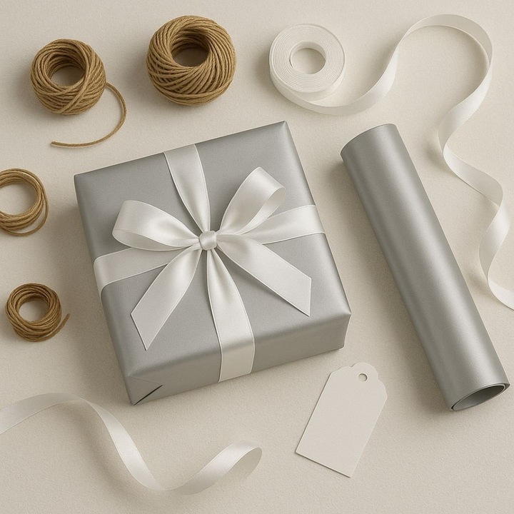 Hartie pentru ambalat cadouri, culoare argintiu uni, 200x70 cm