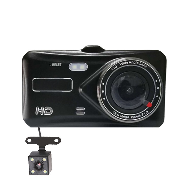 AIX DVR autós kamera, 4 hüvelykes LCD képernyő, videó felbontás 1980x1080, beépített mikrofon és hangszóró, kártya támogatás 32 GB-ig