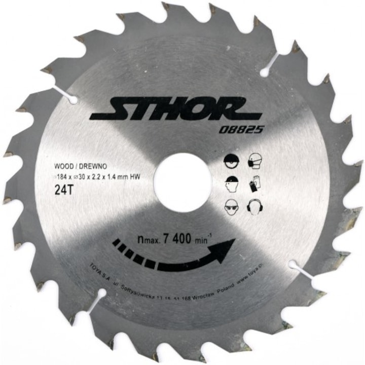 Disc circular pentru lemn Sthor Tungsten-Carbide 184x30x2.2 mm, 24 dinti