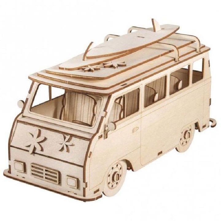 Kit pentru model 3D RAYHER, Camping car, De personalizat, 30 x 13 x 17 cm, Lemn, Bej