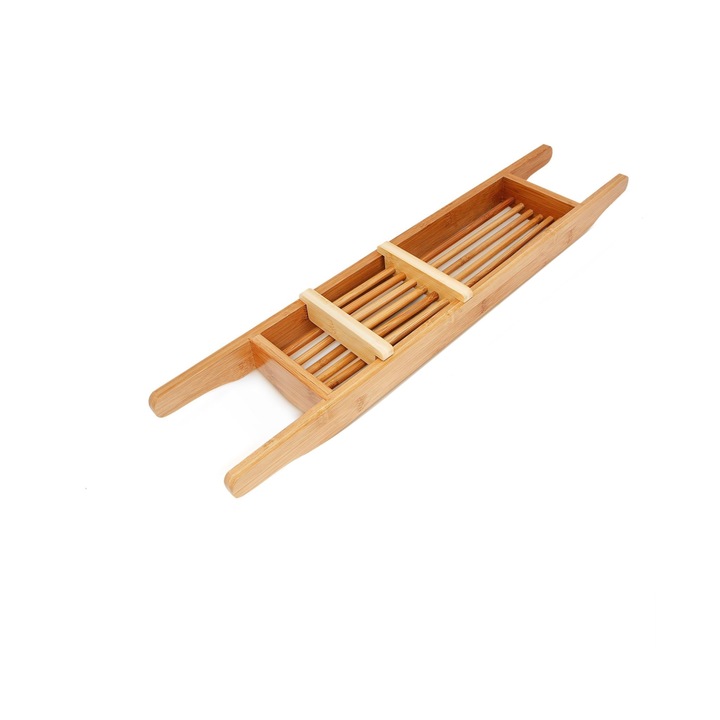 Suport cada baie, 3 compartimente, rezistent la umiditate, bambus, maro natural, 6,5 x 69 x 14 cm