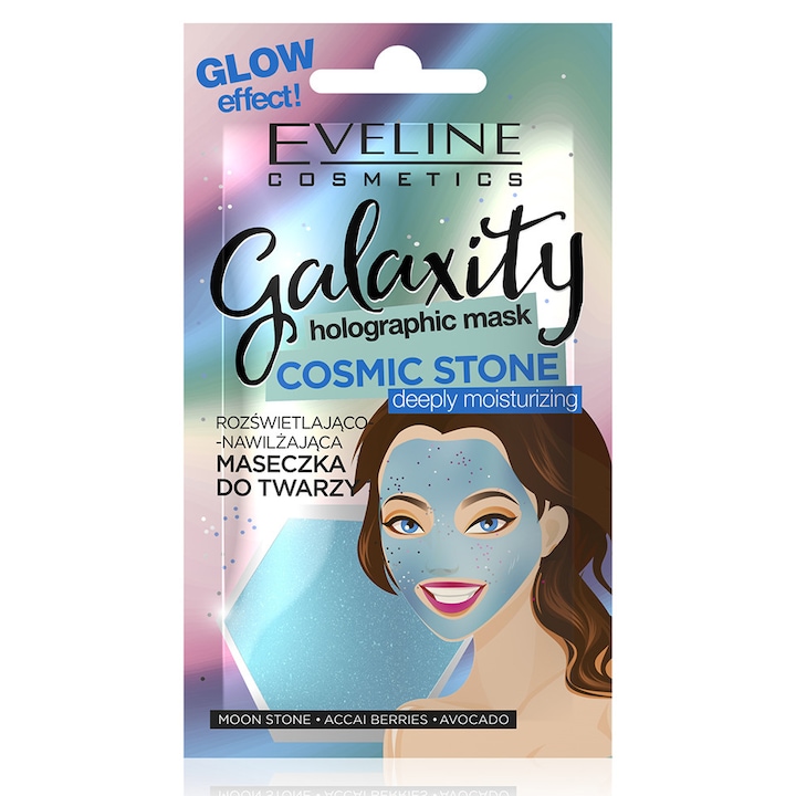 Маска за лице, Eveline Galaxity holographic, Дълбоко хидратираща, 10 мл