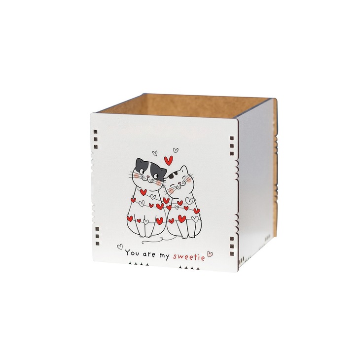 Cutie decorativa, MDF, Imprimeu, Pisicute, DekoLaser, CFP10043, 10x10x10 cm