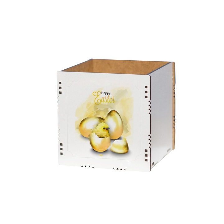 Cutie decorativa, MDF, Imprimeu, Oua, Paste, DekoLaser, CFP10060, 10x10x10 cm