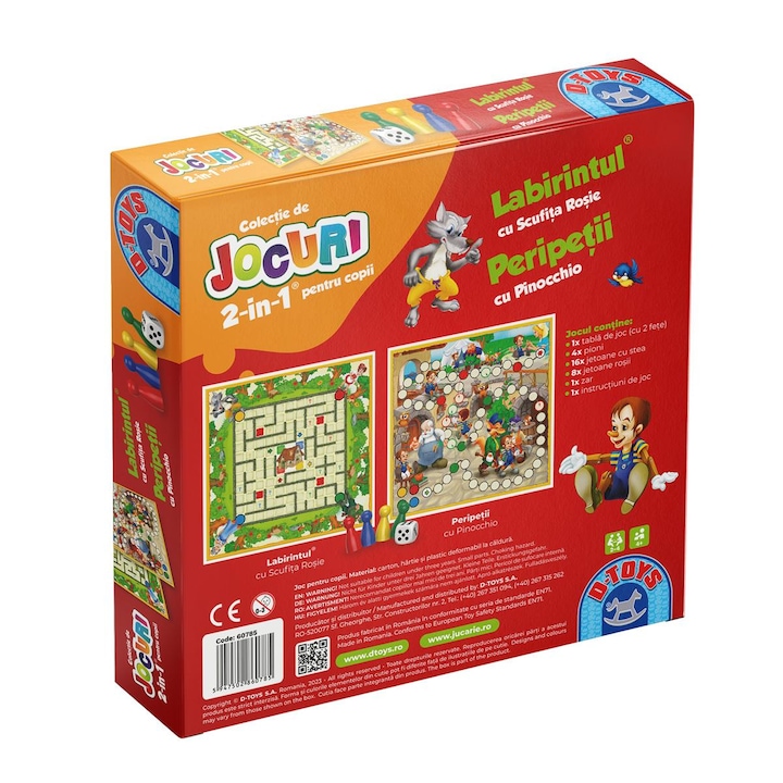 Joc interactiv 2 in 1, Labirintul cu Scufita Rosie si Joc Peripetii cu Pinocchio, D-TOYS