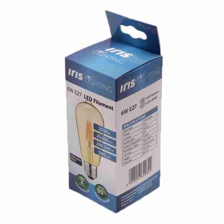 IRIS Lighting Filament Bulb Longtip ST64 LED fényforrás, 6W, 4000K, 540lm, E27, arany