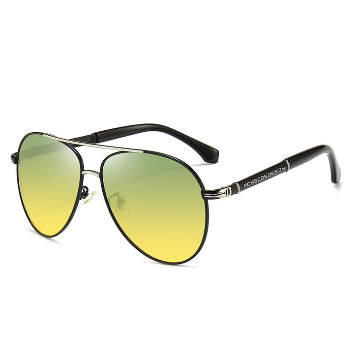 Ochelari de soare polarizati, RMEGA, Model aviator, Negru/Verde