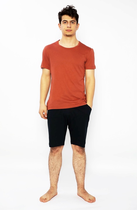 Férfi pizsama, rövid ujjú felső, rövidnadrág, fehér/fekete, Fekete/Barna