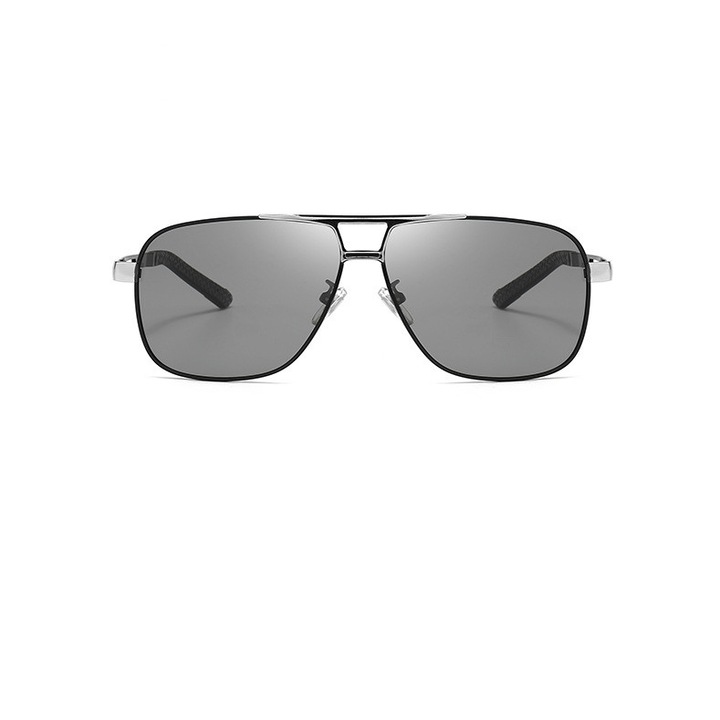 Ochelari de soare polarizati, RMEGA, Model aviator, Negru/Argintiu