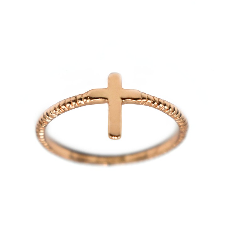 Inel dama, Argint 925, Model-cruce, Rose Gold, 52 mm