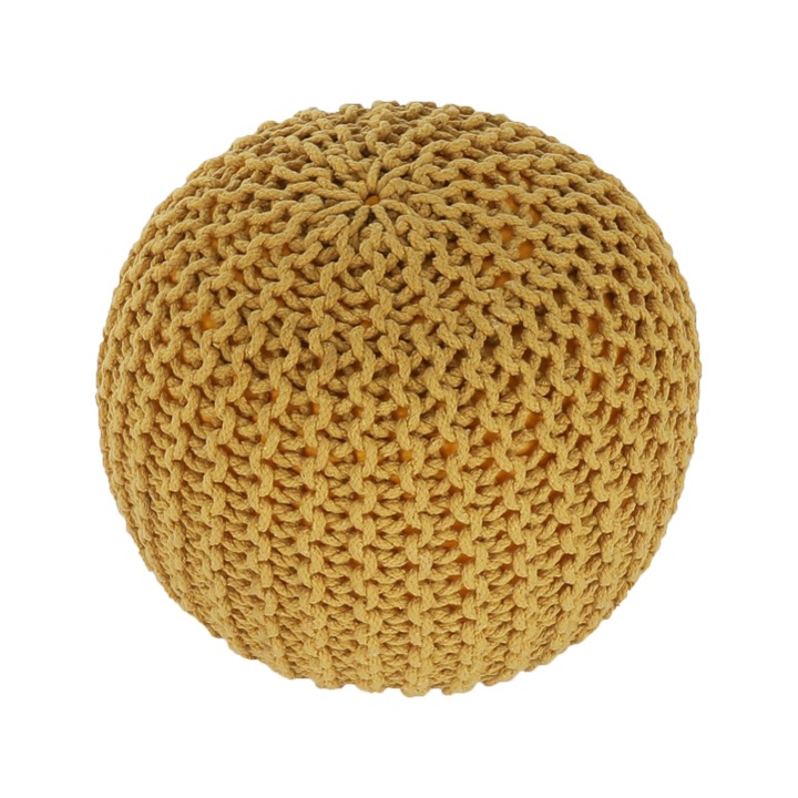 Табуретка плетена, горчица, памук, кръгла, сферична, модерна, елегантна, хол, спалня, балкон, 50x35x50 см, Бортис