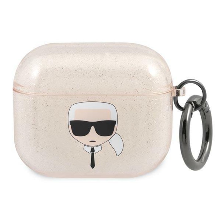 AirPods 3 tok, Karl Lagerfeld, KLA3UKHGD, Glitter Karl's Head Collection, arany, fém gyűrű