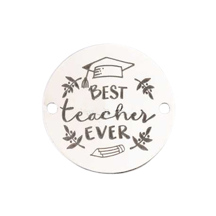 Bratara Best teacher ever, pandantiv Argint 925, snur negru