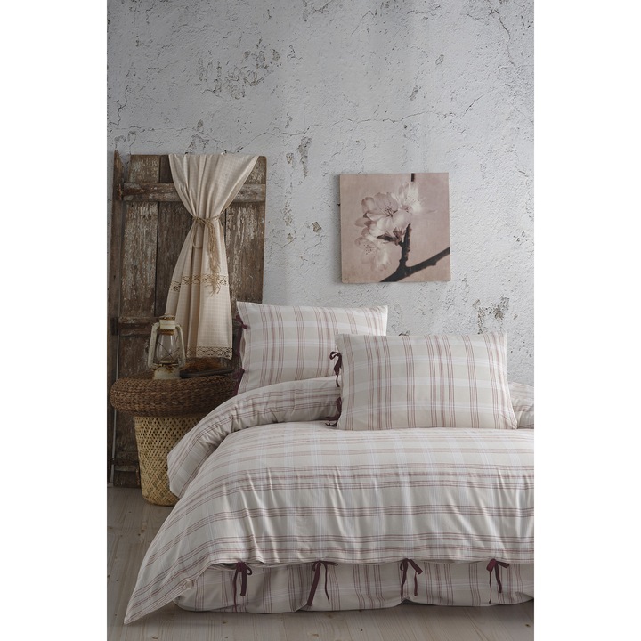 Комплект спално бельо Valentini Bianco, за двойно легло, изработен от 100% памук, модел Бордо райе