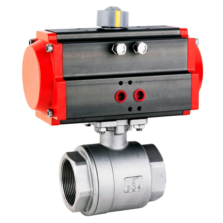 HPControl DN32 keverőszelep AT63 pneumatikus működtetővel, rozsdamentes acél, 1 1/4 hüvelyk, ezüst/piros