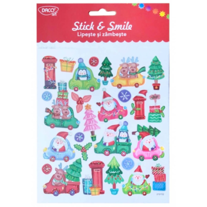 Set Abtibilduri Daco Stick & Smile, Model de Craciun, 1 Coala, Plastic Autoadeziv