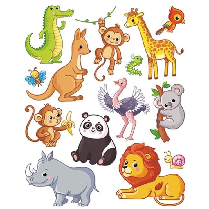 Sticker geam, animale exotice cu leu, 30 x 42 cm