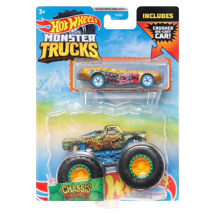 Set masinute Hot Wheels Monster Trucks Chassis Snapper, scara 1:64