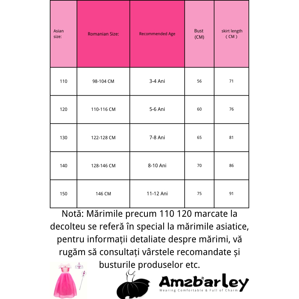 Rochie de printesa Aurora, Cu coroana si sceptru, AmzBarley®, 3-4 ani ...