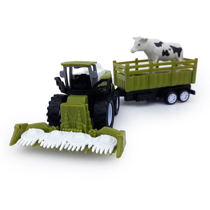 Tractor din plastic cu remorca cu animale domestice, Micul Fermier, 26x9cm
