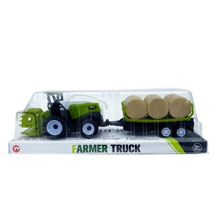 Tractoras si remorca cu 3 baloti, 24x5 cm