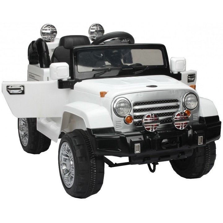 Masinuta Electrica cu acumulator pentru copii NOVOKIDS™ Safari SUV PRO, Cu telecomanda, Max 30 kg, Melodii si lumini, 12V, Alb