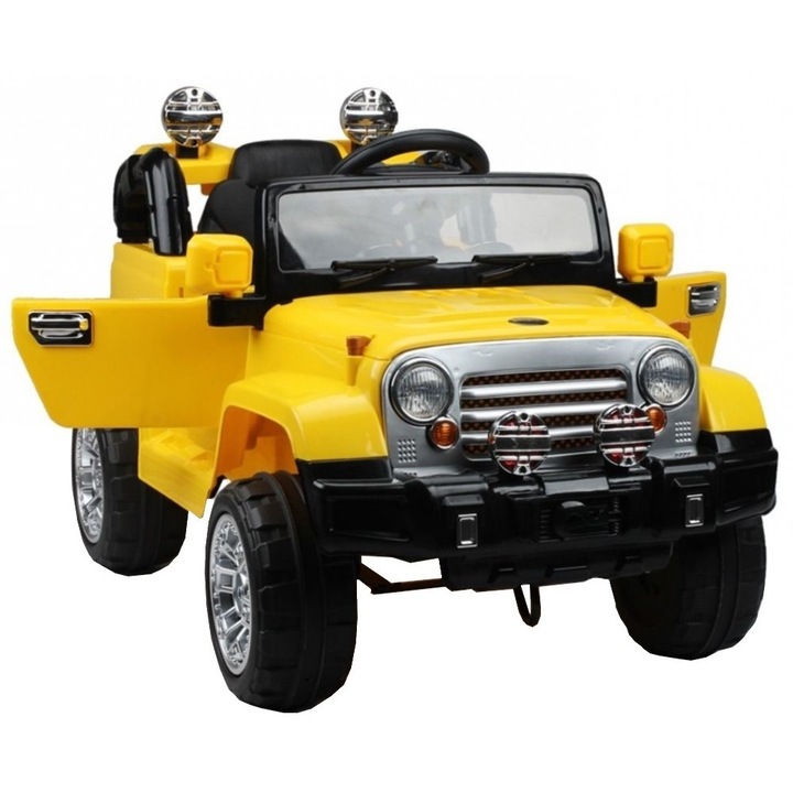 Masinuta Electrica cu acumulator pentru copii NOVOKIDS™ Safari SUV PRO, Cu telecomanda, Max 30 kg, Melodii si lumini, 12V, Galben