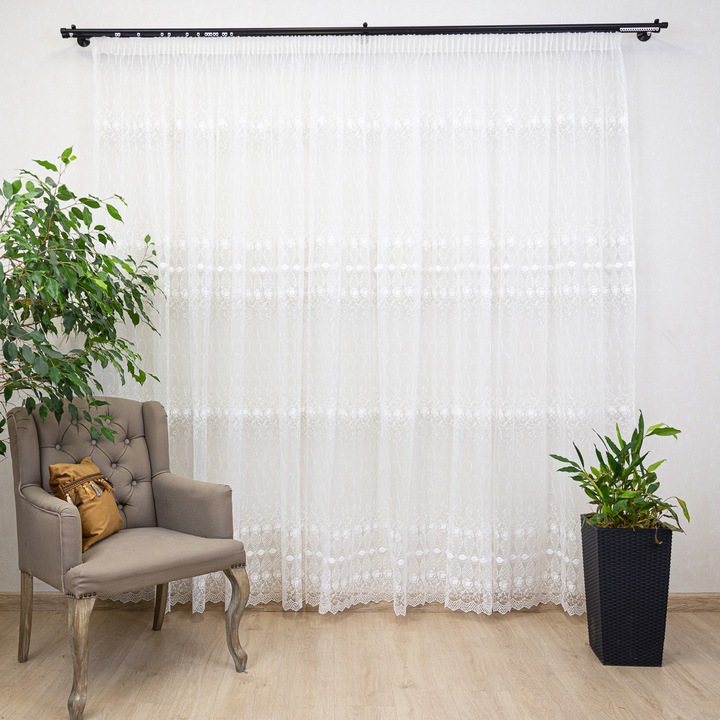 Perdea alba, brodata nesifonabila 500x245cm Garden7, cu rejansa