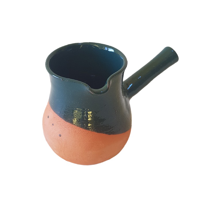 Ibric din lut cu coada colorat, lucrat manual, 250 ml, Ø8.5Xh10 cm, culoare verde, EHA