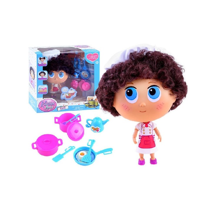 Mester Chef fekete hajú baba konyhai felszerelésekkel