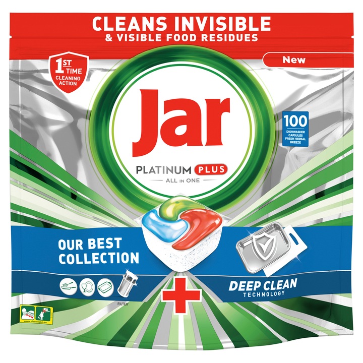 Jar Platinum Plus mosogatógéptabletta, Deep Clean Blue, 100db