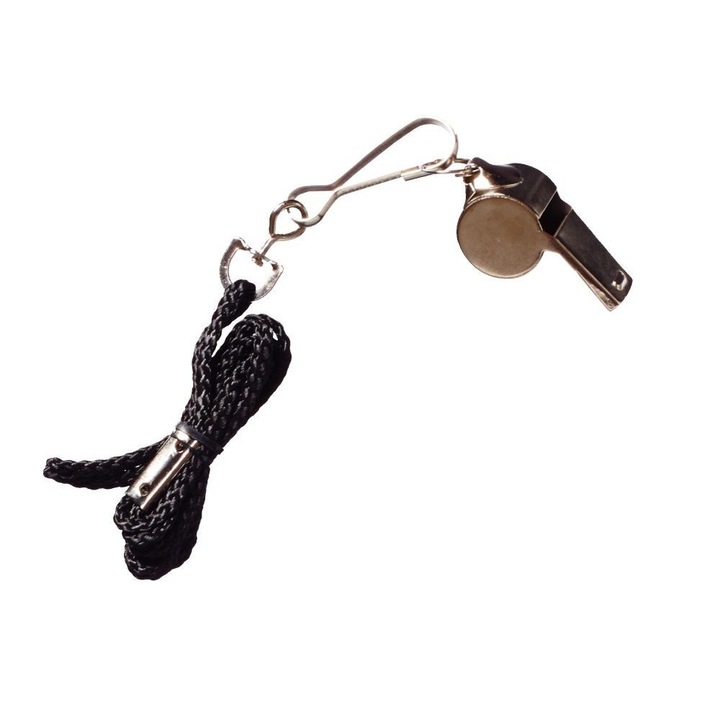 Fluier cu snur pentru drumetie, metal, Argintiu/Negru