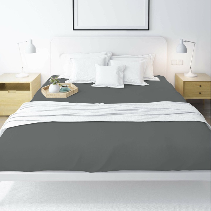Cearceaf de pat, Disha, cauciuc/bumbac 80%, gri inchis, 100 x 200 cm