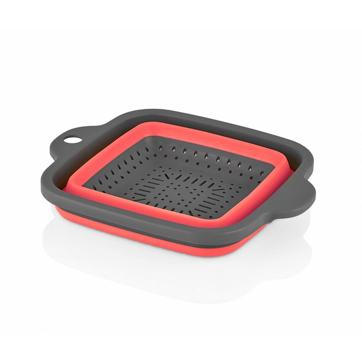 Strecuratoare patrata pliabila cu 2 manere, 21 x 25 x 9 cm, Rosu/Negru